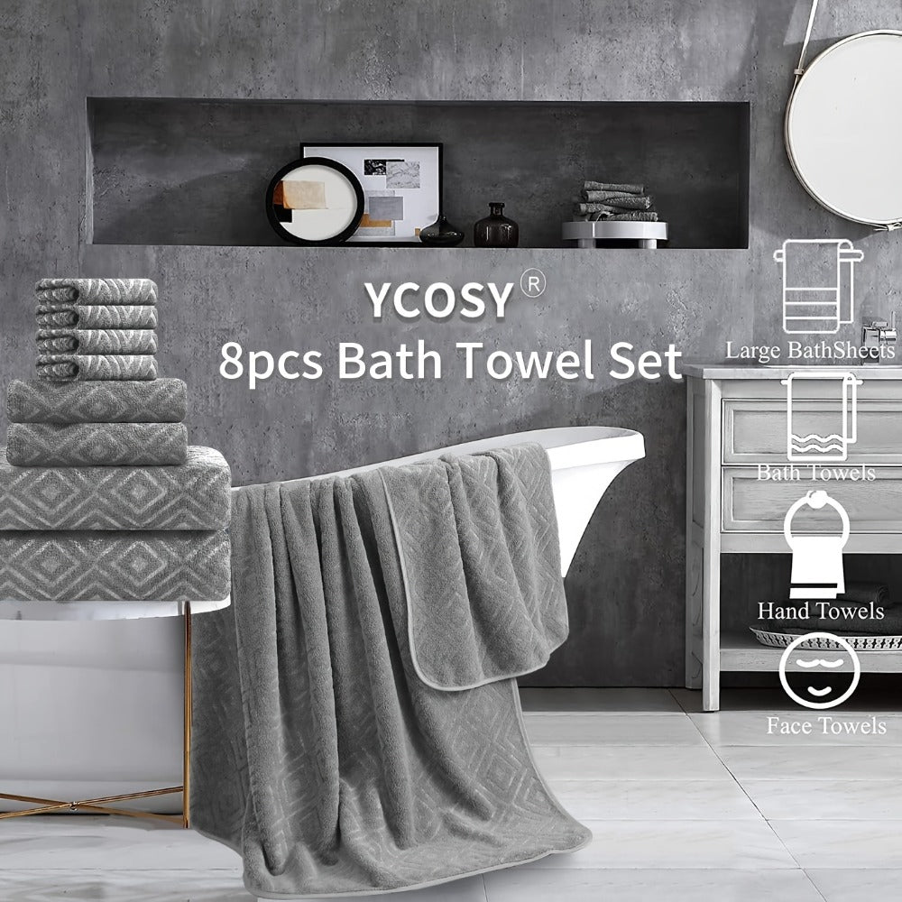 Bath Hand Towels, Towel Set 8 Piece 700GSM with 2 Bath Towels, 2 Hand Towels and 4 Washcloths in 16 Colors for Home and Guest Use