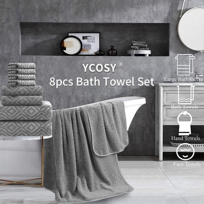 Bath Hand Towels, Towel Set 8 Piece 700GSM with 2 Bath Towels, 2 Hand Towels and 4 Washcloths in 16 Colors for Home and Guest Use