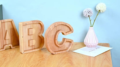 Wooden Letter Penny Bank – Alphabet Coin Bank Savings Box for Kids & Adults, Personalized Money Bank Birthday Gift
