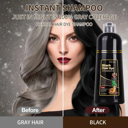 Hair Dye Shampoo, RILSIC Three-Pack of 500ml Bottles in Black, Brown, Dark Brown or Chestnut Brown