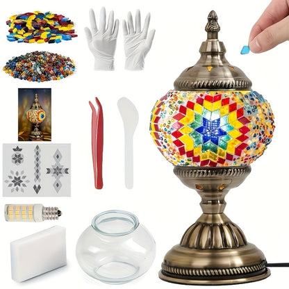 DIY Turkish Moroccan Mosaic Lamp Kit Handmade Glass Metal Brass Dimmable Bohemian Table Light for Entryways, Bedrooms and Living Spaces