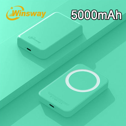 Power Bank Magnetic 5000mAh Mini with Wireless Charging, PD, QC3.0 and Eight Colors for Travel