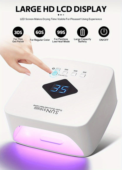 Rechargeable Wireless Nail Lamp 30 LED Beads 365+405nm UV Gel Curing Light 3 Timer Settings Infrared Sensor Portable Nail Dryer for All Gel