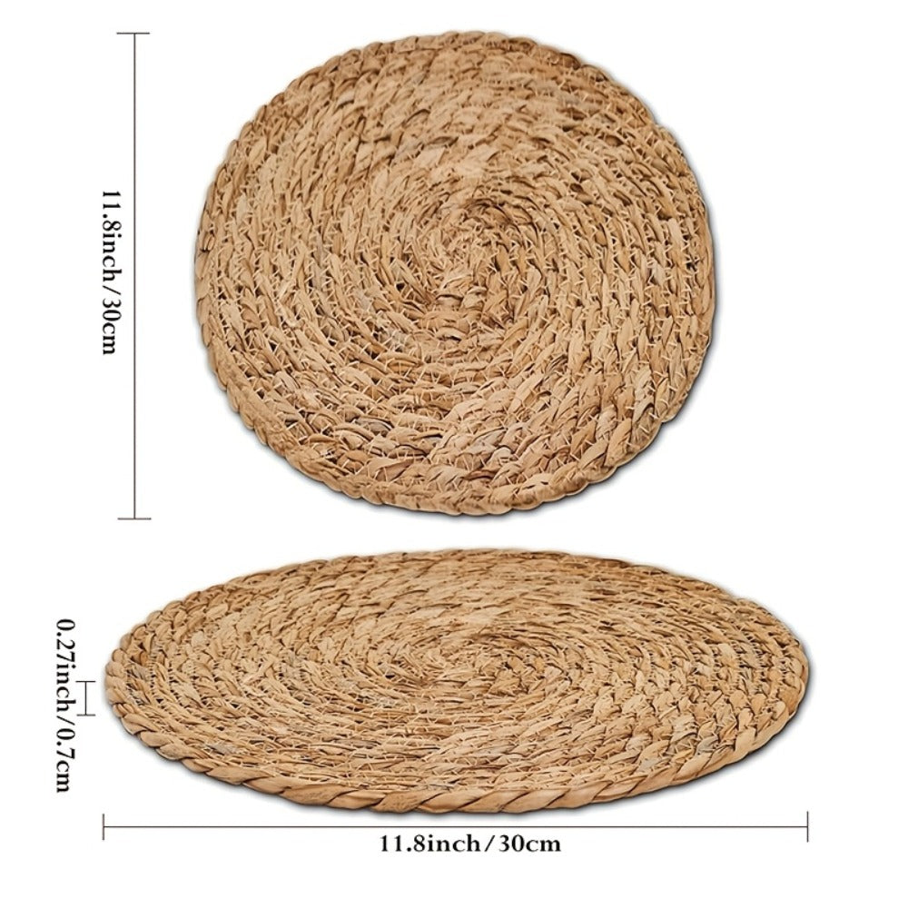 12pcs Rattan Placemats Natural Wicker Round Table Mats Heat-Resistant 11.8" Kitchen Dining Decor Bohemian