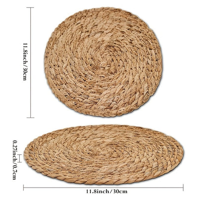 12pcs Rattan Placemats Natural Wicker Round Table Mats Heat-Resistant 11.8" Kitchen Dining Decor Bohemian