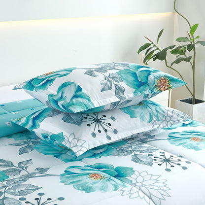 Botanical Floral Comforter and Pillowcase Set in Pink, Cyan or Lake Blue with Twin, Queen and King Sizes