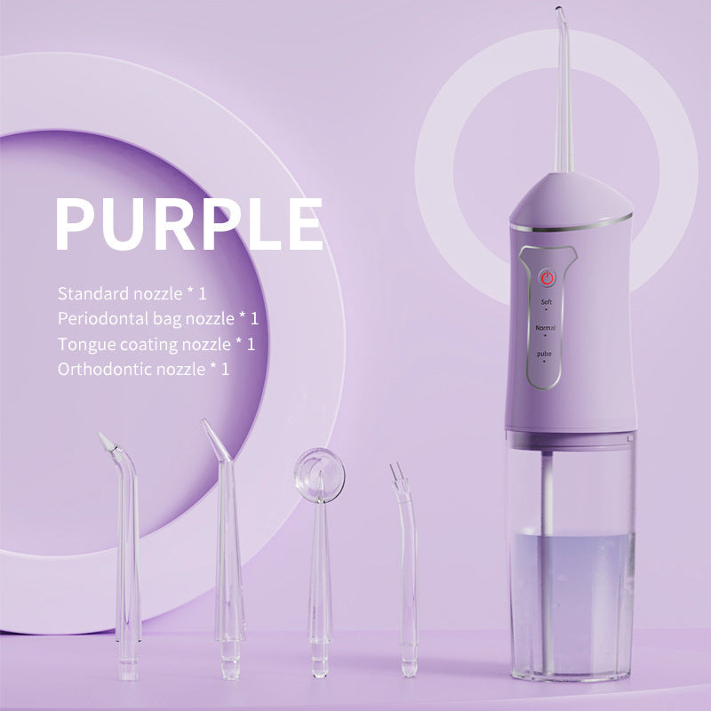 Water Flosser Cordless Three-Mode Oral Irrigator with Four Nozzles, USB Charging and Pink, Purple, Black or White Options