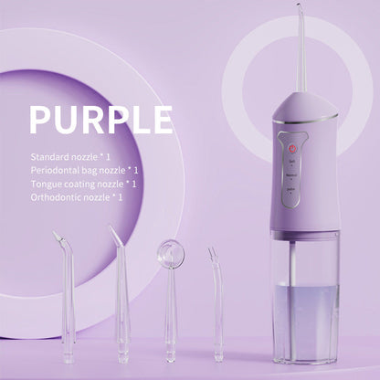 Water Flosser Cordless Three-Mode Oral Irrigator with Four Nozzles, USB Charging and Pink, Purple, Black or White Options