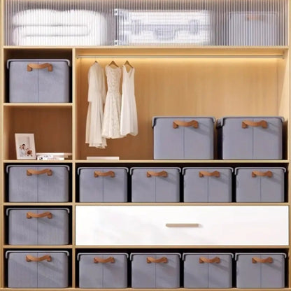 Six-Pack Foldable Fabric Storage Boxes with Clear Lids, Handles and Green, Beige or Gray Color Options