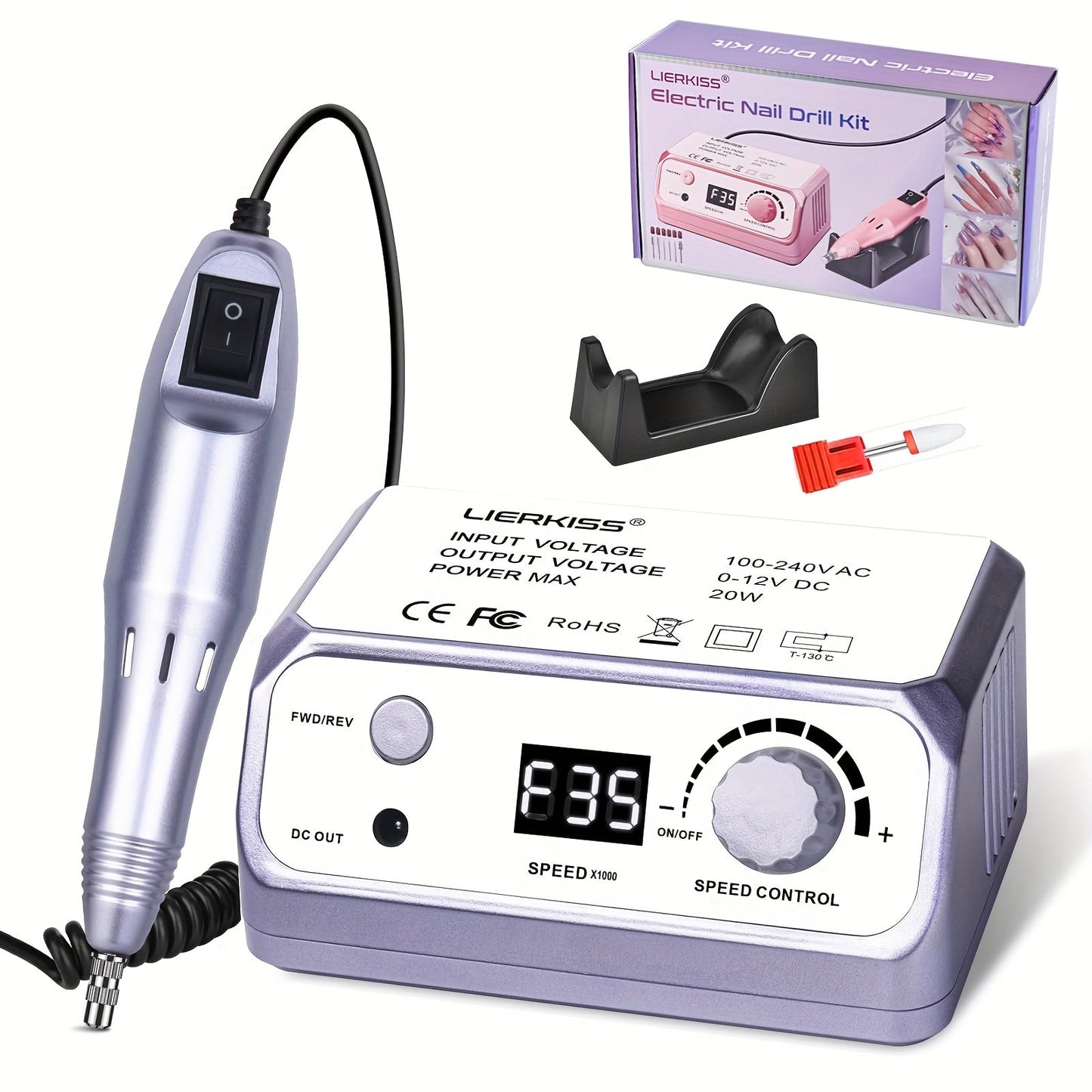 Nail Drill Kit 35000 RPM with 100 Sanding Bands Multiple Drill Bits Electric Nail File for Acrylic Gel Nails Manicure Pedicure Salon Home