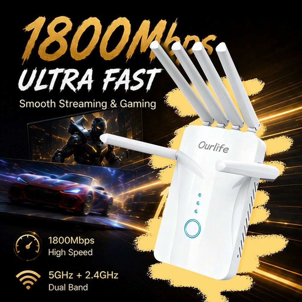 WiFi 6 Mesh Extender 1400Mbps 6-Antenna Dual Band - 2.4GHz & 5GHz Whole Home Coverage, One-Button WPS Setup
