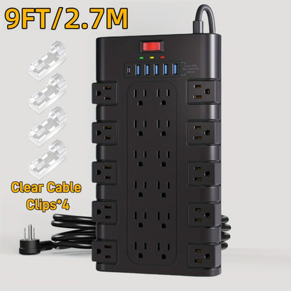Surge Protector Extension Cord Flat Plug 2100 Joules with Control Switch Status Indicator for an Everyday Personal Care Routine