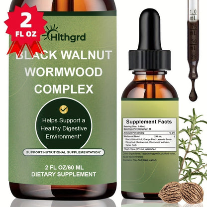 Wormwood Black Walnut Clove Liquid Drops, Herbal Gut Cleanse & Digestive Support Complex with Gentian Root & Tansy