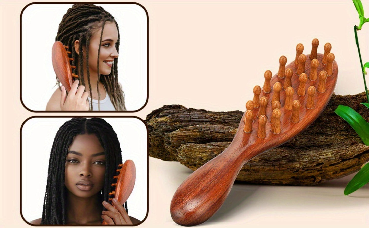 Sandalwood Loc Comb Wide Tooth 2 Pcs Wooden Ergonomic Detangling Comb for Dreads Locs Curly, for Home, Travel and Salon Hair Styling