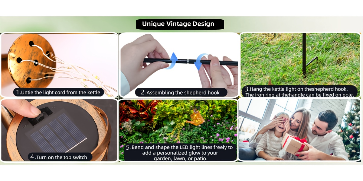 Solar Garden Light Watering Can Stake with Warm White Cascading LEDs, IP44 Rating and Hanging Bracket