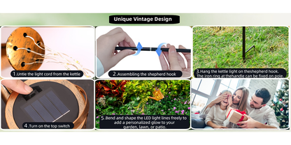 Solar Garden Light Watering Can Stake with Warm White Cascading LEDs, IP44 Rating and Hanging Bracket