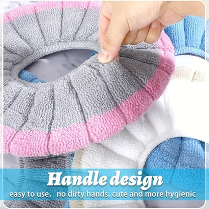 Five-Pack Plush Toilet Seat Ring Covers in Beige, Gray, Green, Blue and Pink, 31cm Outer Diameter