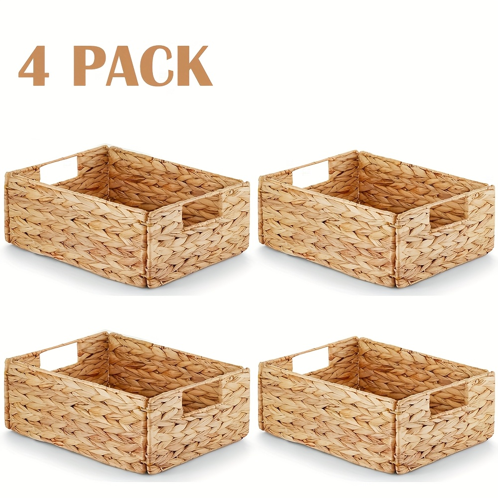 Water Hyacinth Pantry Storage Baskets with Chalkboard Labels, 9 x 12 x 5-Inch, 1- to 4-Pack