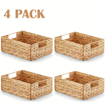 Water Hyacinth Pantry Storage Baskets with Chalkboard Labels, 9 x 12 x 5-Inch, 1- to 4-Pack
