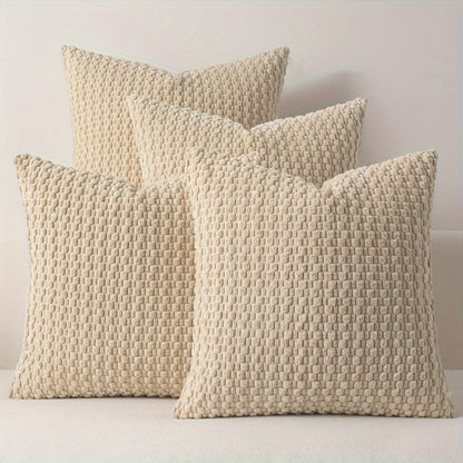 Four-Piece Textured Velvet Pillow Cover Set, 20 x 20 Inches with Coordinated Boho Geometric Patterns