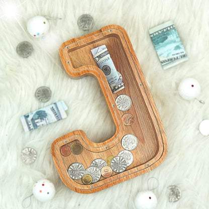 Wooden Letter Penny Bank – Alphabet Coin Bank Savings Box for Kids & Adults, Personalized Money Bank Birthday Gift