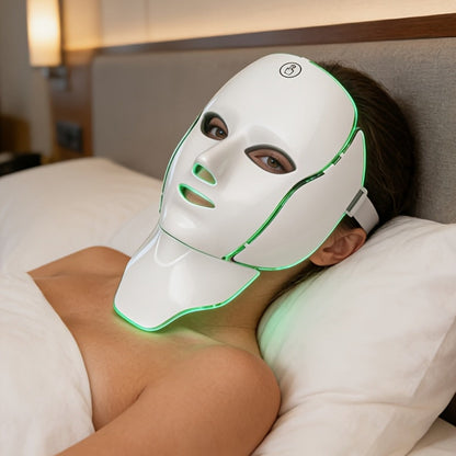 LED Light Therapy Facial Mask 7-Color USB Rechargeable, Face Neck Acne Rejuvenation Skincare Device