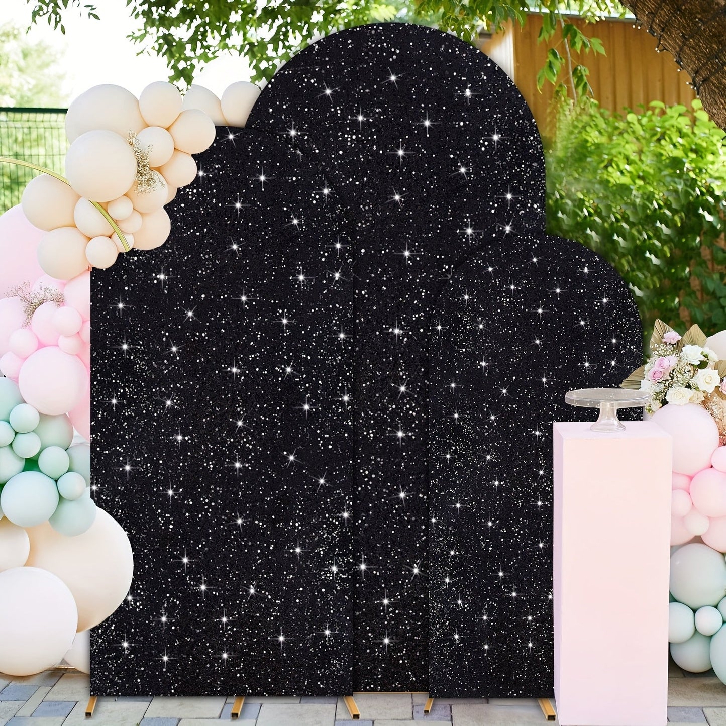 Sequins Wedding Arch Cover Set of 3 Sizes 4ft 5ft 6ft Metallic Spandex Arch Backdrop Cover Payette Glitter Arch Stand Cover for Wedding
