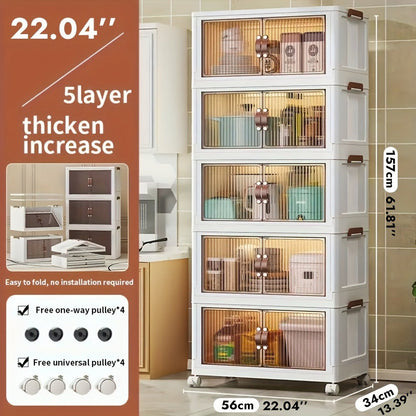 56cm Foldable Rolling Storage Cabinet with Front Doors and Three-, Four- or Five-Layer Options