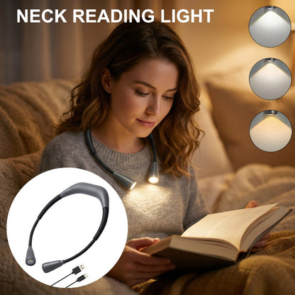 LED Neck Reading Light USB Rechargeable, 3 Color Modes Adjustable Brightness Hands-Free Book Light for Reading in Bed