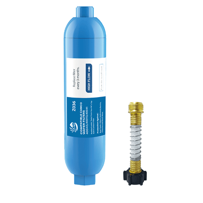 RV Water Filter with Flexible Hose Protector – Inline Hose Filter, Reduces Chlorine, Odors & Sediment, BPA-Free, for RV, Camper, Boat