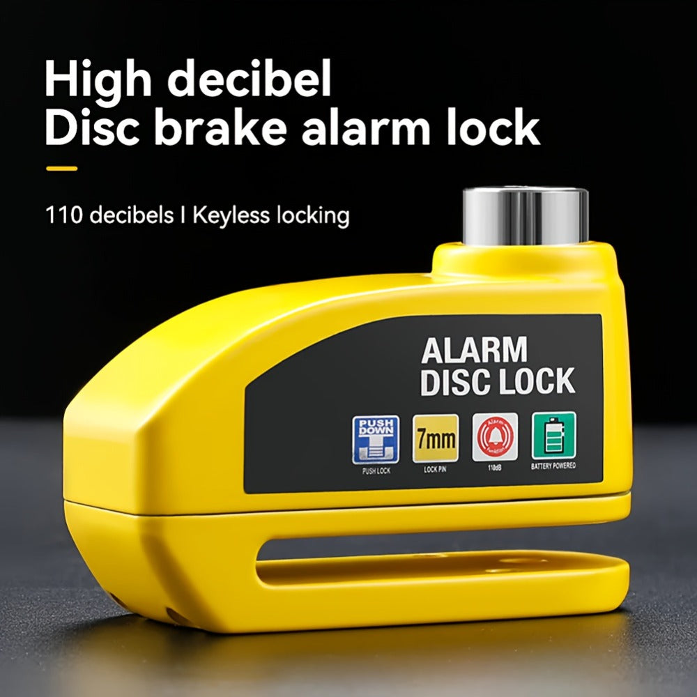 Motorcycle Disc Brake Lock with 110dB Alarm, Anti-Theft Security Lock for Motorcycles Bicycles Scooters, Motion-Activated Loud Alarm Wheel