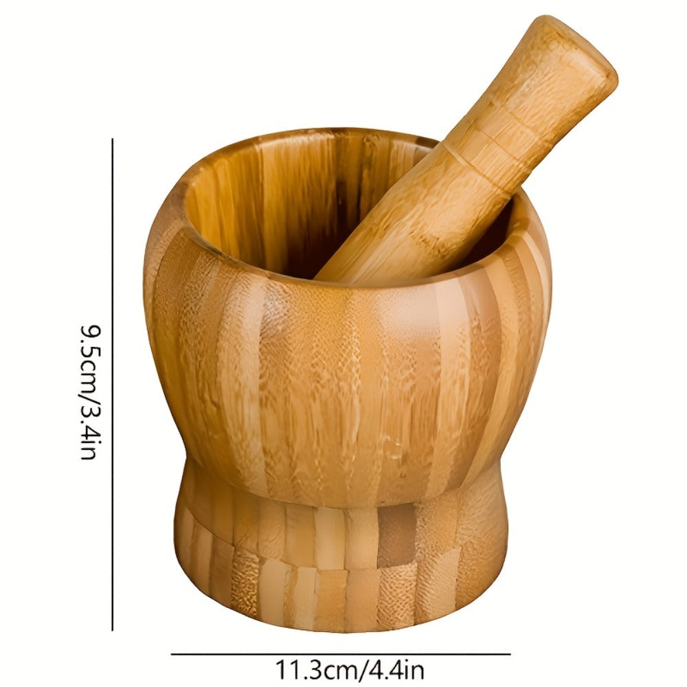 Bamboo-Look Mortar and Pestle Set with Deep Grinding Bowl for Garlic, Herbs, Pepper and Dry Spices