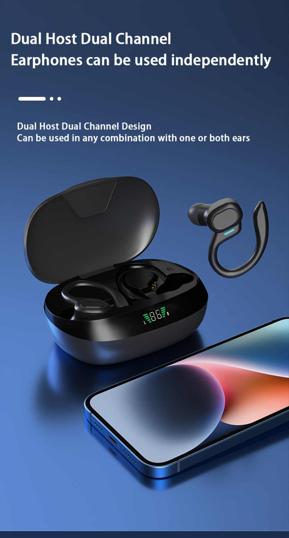 Wireless Earbuds Bluetooth 5.4 Open-Ear Sport Hooks with LED Charging Case in Black or Pale Red