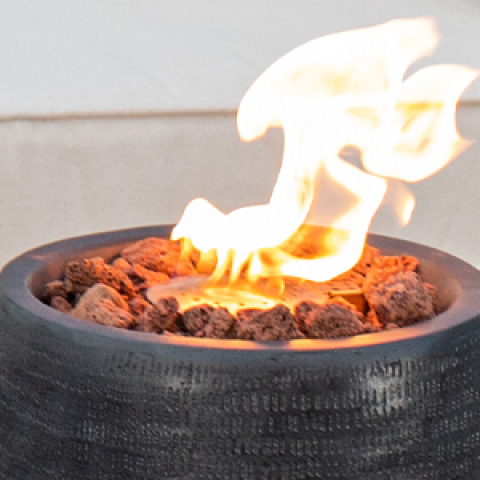 Propane Fire Pit Portable 11 Inch Outdoor 15000 BTU Self-Lighting Metal Concrete All-Weather Round Patio for Garden, Patio and Yard Use