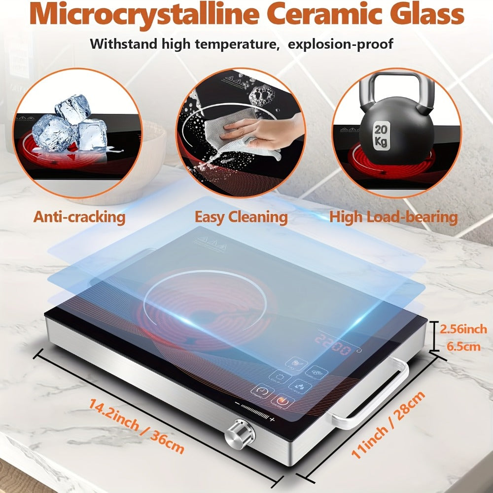 Portable Electric Induction Cooktop 2200W Ceramic Infrared Hot Plate with Adjustable Temperature & Dual Touch Rotation Control