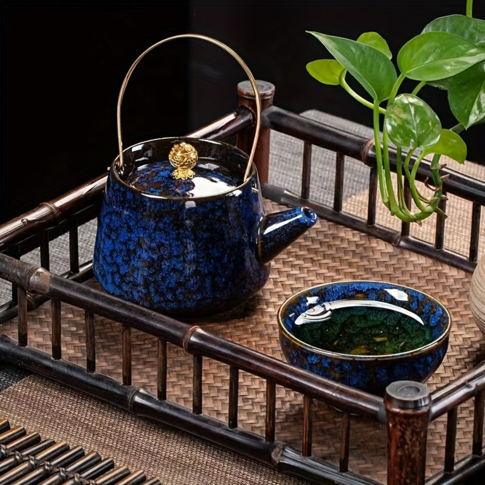 Kung Fu Tea Cups Set of 5 – Handmade Kiln-Fired Jianzhan Ceramic Teacups – Five-Element Design in 5 Colors with Gift Box