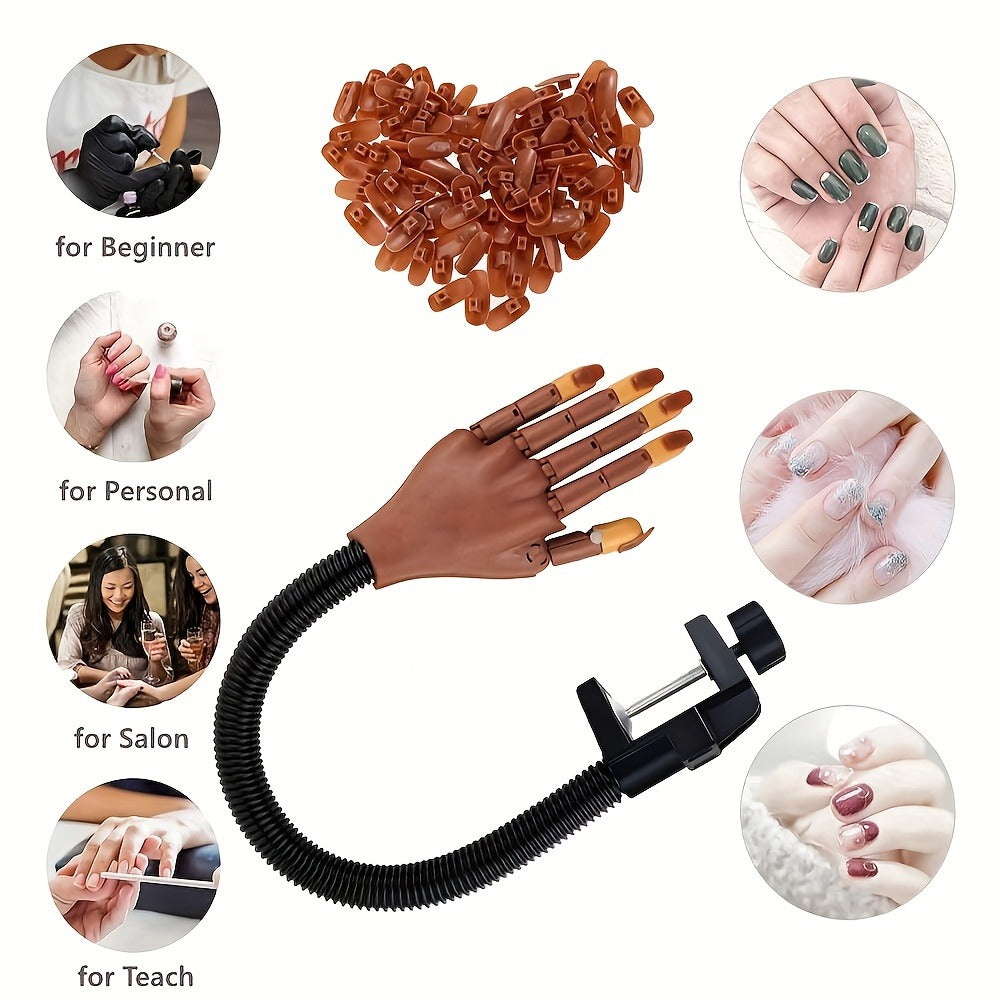 Nail Practice Hand Kit for Acrylic Nails Flexible Training Hand with 200pcs Replacement Nail Pads Clippers