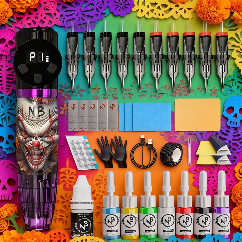 LCD Display Tattoo Machine Kit Complete Set INKSOUL Rotary Tattoo Gun with Voltage for Temporary Body Art, Festivals and Costumes