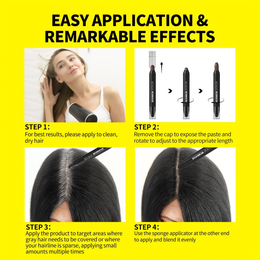 Gray Hair Root Touch Up Pen for Men, Instant Coverage Beard & Hairline Dye Stick, No-Mix Precision Applicator