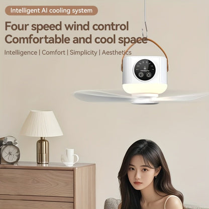 Camping Fan with Light & USB Rechargeable, Portable Outdoor Tent Fan with Tripod Stand, Detachable Blades