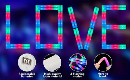 LED Foam Glow Stick Party Supplies Pack with 30 Multi-Color Flashing Sticks and Included Batteries
