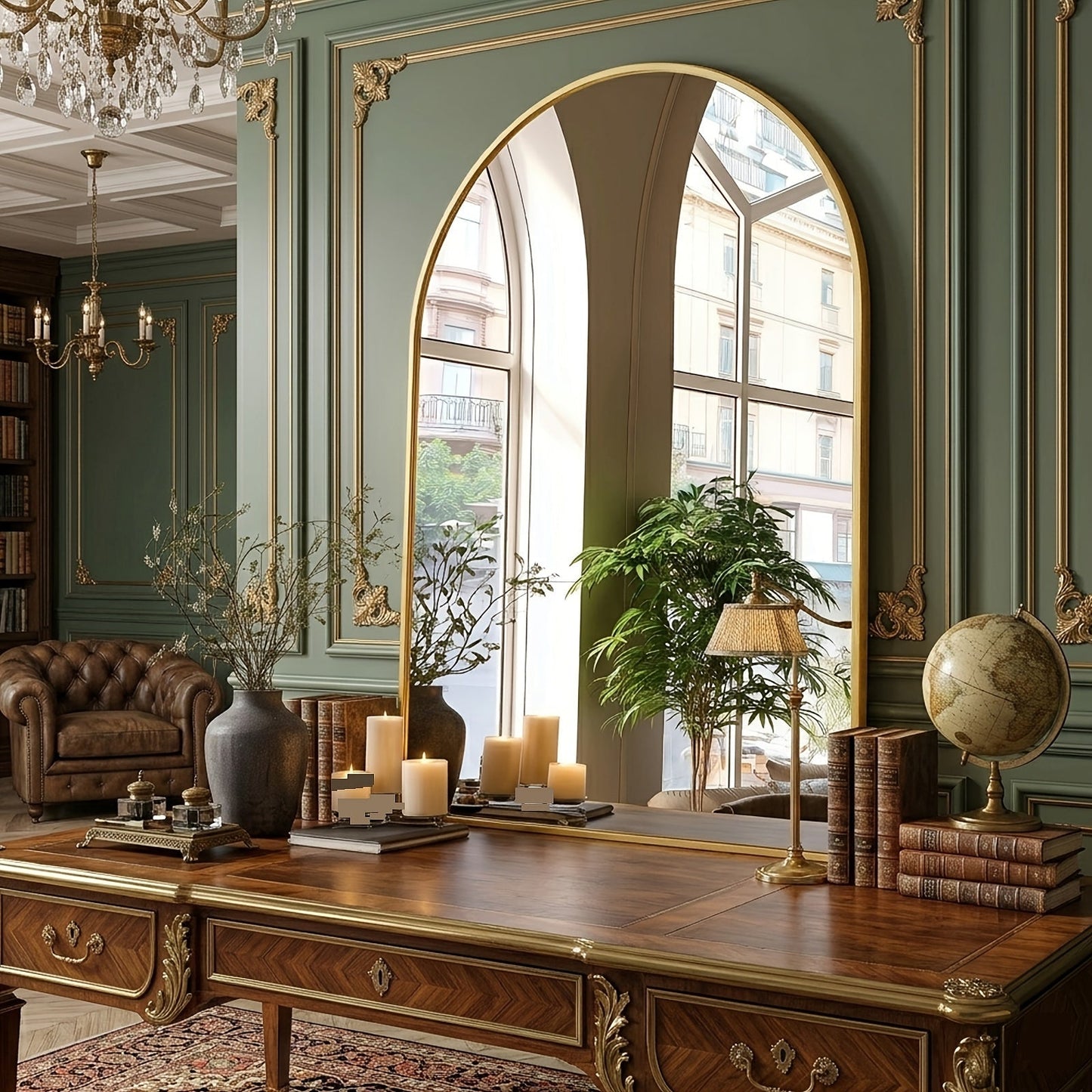 Arched Rectangle Metal Wall Mirror in Black or Gold with Seven Size Options up to 31 x 32 Inches
