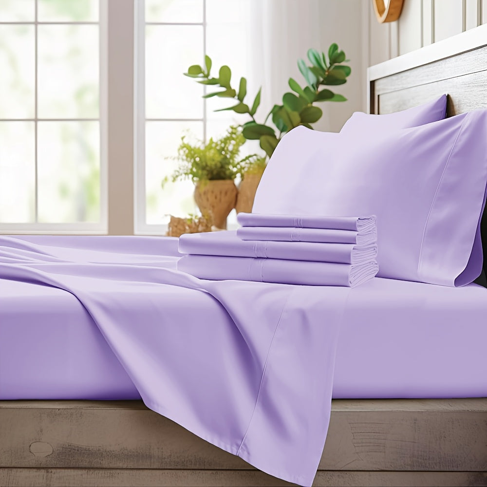 Bamboo Cooling Sheet Set 4pcs, Deep Pocket Fitted Sheet Flat Sheet Pillowcases for Hot Sleepers Twin Full Queen King