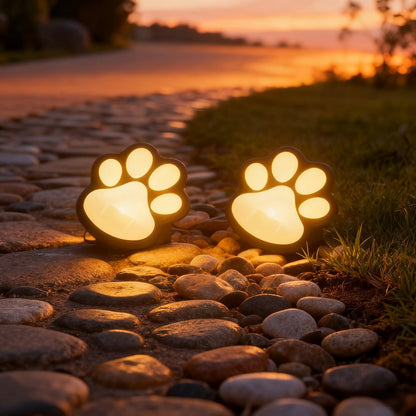 Solar Paw Print Garden Lights 2-Pack, LED Outdoor Path Lights IPX4, Lawn Terrace Yard Decor for Wedding Party Christmas Valentine