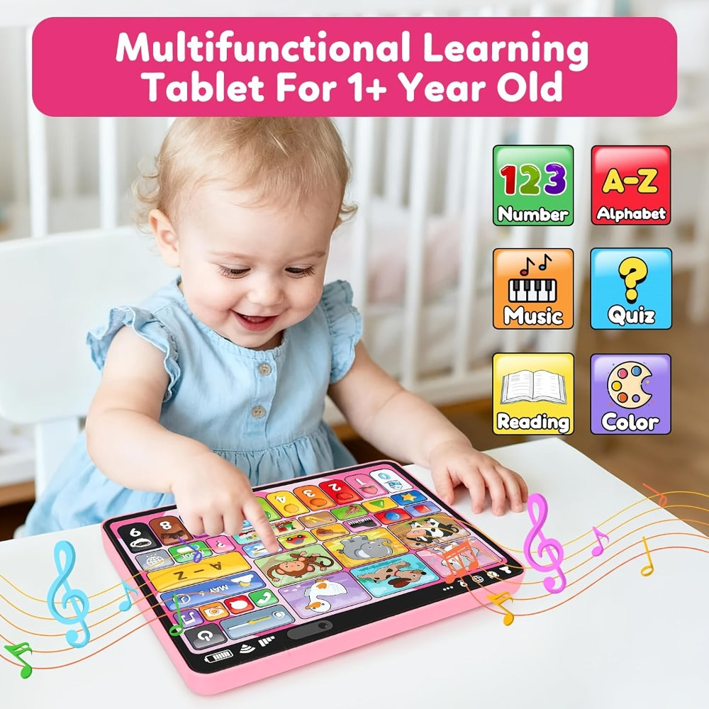 Trilingual Toddler Learning Tablet Toy, 39 Buttons 4 Play Modes Alphabet Numbers Colors Animals Music