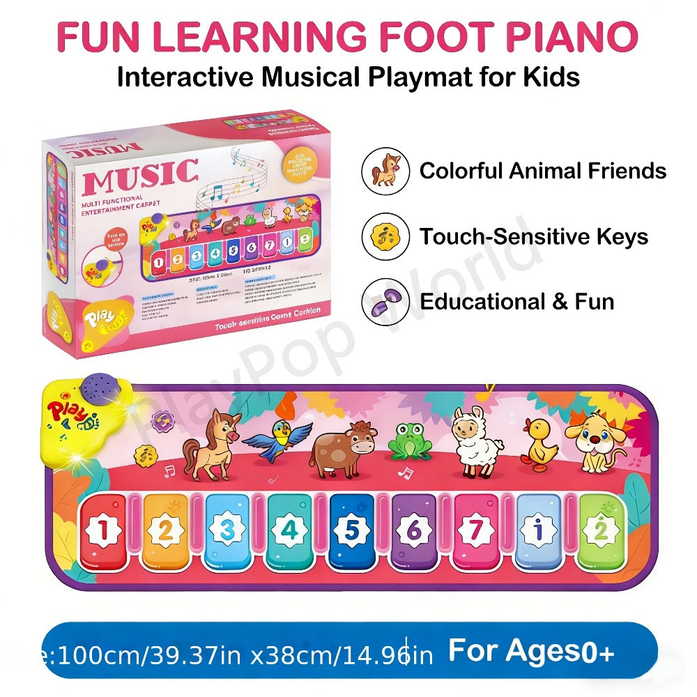 Kids Piano Mat Farm Animal, Musical Play Mat for Babies & Toddlers, Sensory Dance Keyboard Touch Blanket