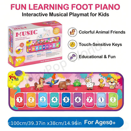 Kids Piano Mat Farm Animal, Musical Play Mat for Babies & Toddlers, Sensory Dance Keyboard Touch Blanket