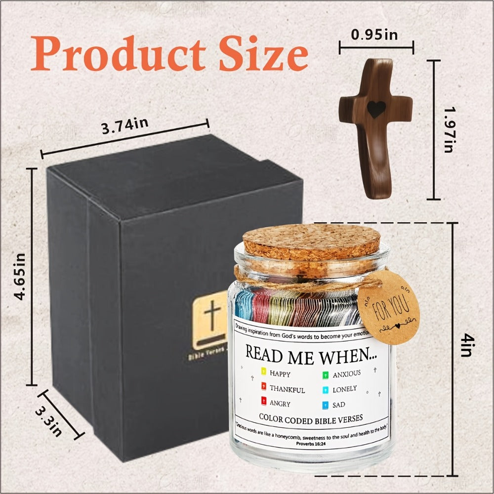 Bible Verse Jar with Handmade Wooden Cross 92 Scripture Cards Christian Gift Set for Women – Easter, Christmas, Birthday