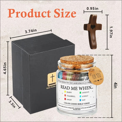 Bible Verse Jar with Handmade Wooden Cross 92 Scripture Cards Christian Gift Set for Women – Easter, Christmas, Birthday