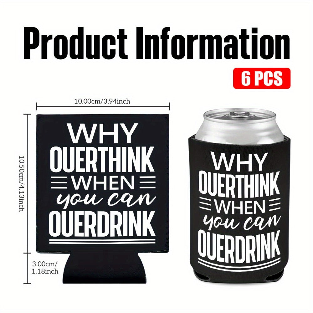 6-Pack Neoprene Beer Can Coolers with Funny Drinking Phrases – Insulated Drink Sleeves for Soda & Lager – Durable Cylindrical Can Huggers